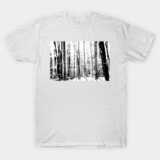 Monochrome effect deep in forest scene on a trail T-Shirt